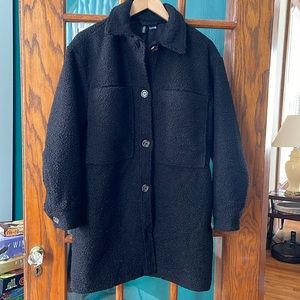 H&M Black Teddy Oversized Shacket-Style Coat, Size XS